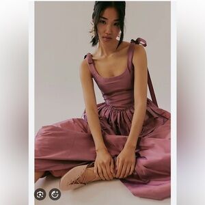 Free People Louise NY Marie Tie-Strap Corset Drop Waist Taffeta Maxi Dress XL
